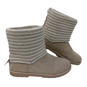 Makalu Women's Beige Faux Suede Knit Cuff Winter Comfort Boots 11